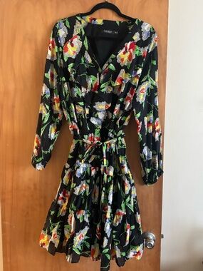 Lauren Ralph Lauren Black Floral Tie-Waist Dress